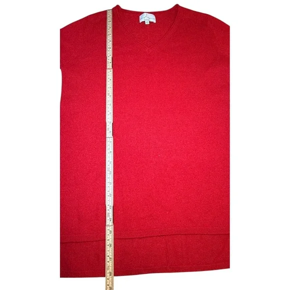 Belle France Cashmere V Neck Sweater Red Long Sleeve Side Slit Womens S Pullover - Picture 9 of 9